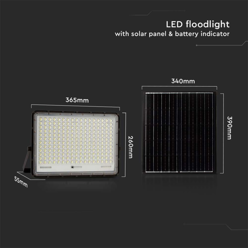LED Proyector solar de exterior LED/30W/3,2V 6400K negro IP65 20000 mAh + control remoto