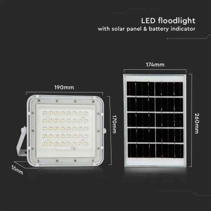 Proyector solar LED regulable de exterior LED/6W/3,2V IP65 6400K 5000 mAh blanco + mando a distancia
