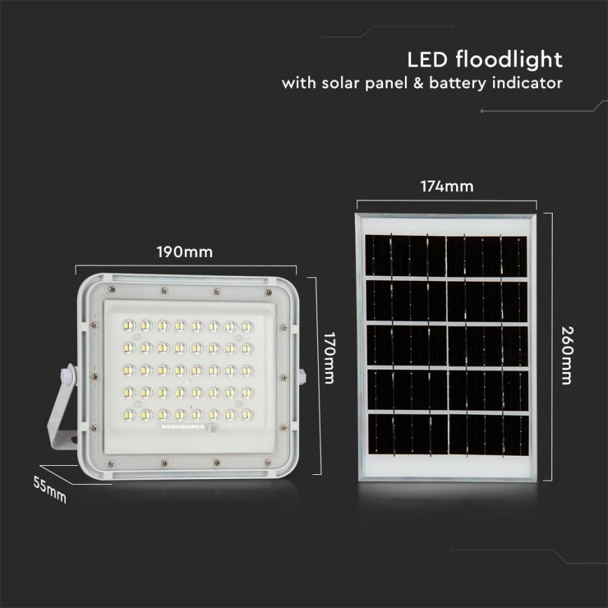 Proyector solar LED regulable de exterior LED/6W/3,2V IP65 6400K 5000 mAh blanco + mando a distancia