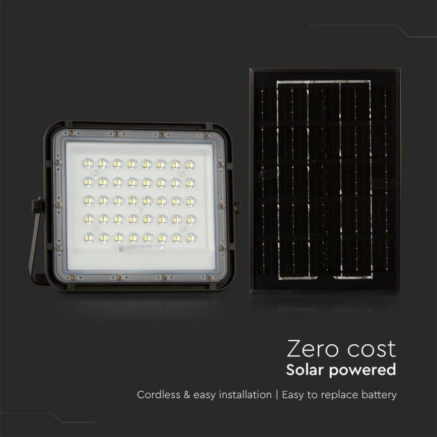 LED Proyector solar de exterior LED/6W/3,2V IP65 6400K 5000 mAh negro + control remoto