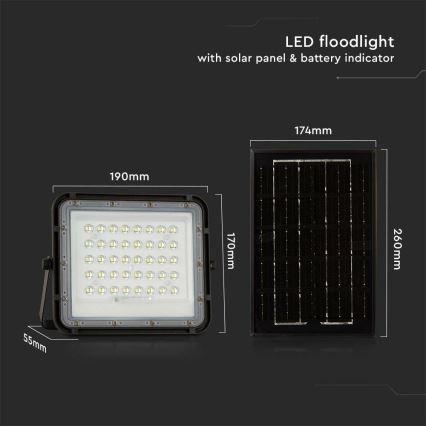 LED Proyector solar de exterior LED/6W/3,2V IP65 6400K 5000 mAh negro + control remoto