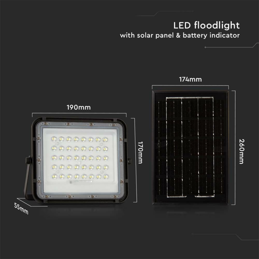 LED Proyector solar de exterior LED/6W/3,2V IP65 6400K 5000 mAh negro + control remoto