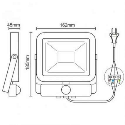 LED Reflector con sensor LED/20W/265V 1800lm blanco IP65