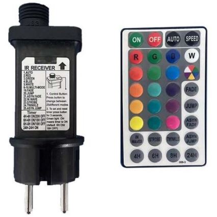 LED RGB Cadena de exterior STRING 13 m 15xLED/0,5W/230V IP44 + control remoto