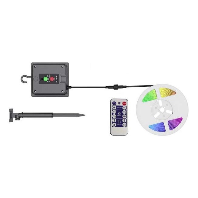 LED RGB Regulable solar Cinta LED/1,2W/3,7V IP67 5m + control remoto