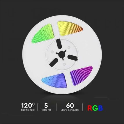 LED RGB Regulable solar Cinta LED/1,2W/3,7V IP67 5m + control remoto