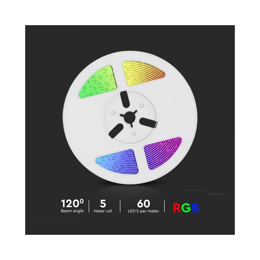 LED RGB Regulable solar Cinta LED/1,2W/3,7V IP67 5m + control remoto