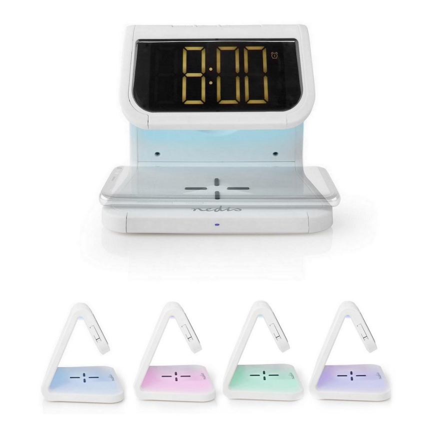 LED RGB Reloj despertador con cargador inalámbrico LED/10W/5V blanco
