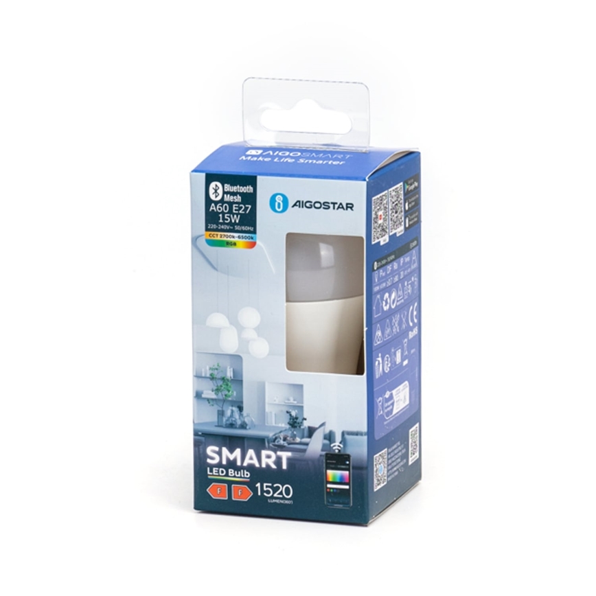Bombilla LED RGBW regulable MESH Inteligente A60 E27/15W/230V 2700-6500K - Aigostar