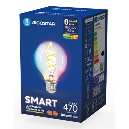 Bombilla LED RGBW regulable FILAMENT MESH Inteligente G80 E27/4,9W/230V 2700K - Aigostar
