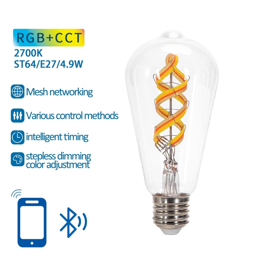 Bombilla LED RGBW regulable FILAMENT MESH Inteligente ST64 E27/4,9W/230V 2700K - Aigostar