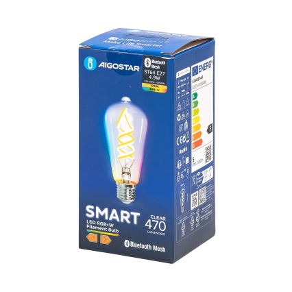 Bombilla LED RGBW regulable FILAMENT MESH Inteligente ST64 E27/4,9W/230V 2700K - Aigostar