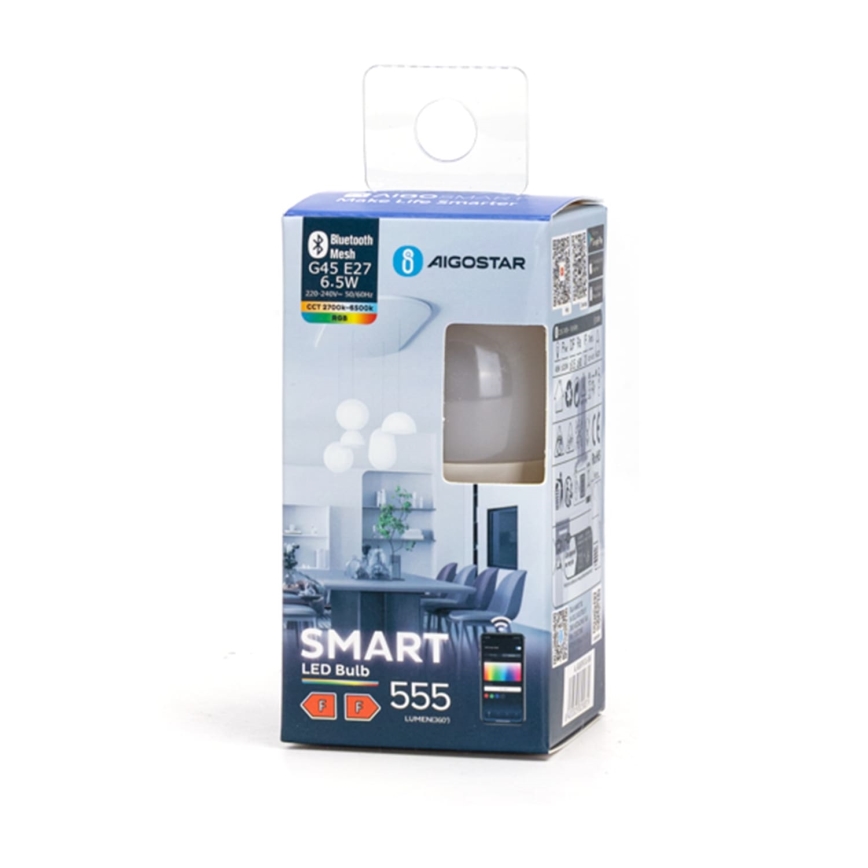 Bombilla LED RGBW regulable G45 E27/6,5W/230V 2700-6500K - Aigostar