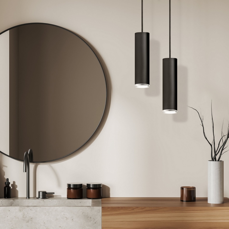 Lámpara colgante de baño LED RGBW regulable TURYN con cable 1xGU10/4,8W/230V 3000K IP44 negra + mando a distancia