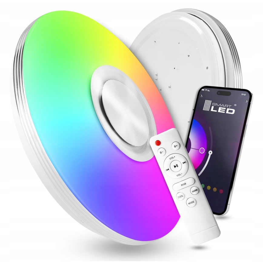 Plafón LED RGBW regulable con altavoz LED/60W/230V 3000-6000K Ø 40 cm blanco + mando a distancia