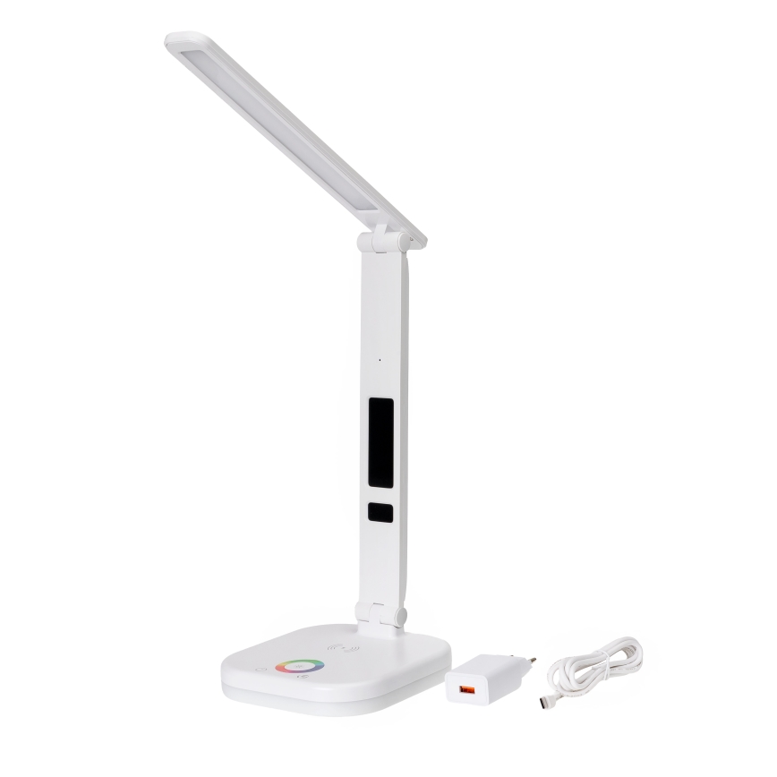 LED RGBW Lámpara de mesa táctil regulable con cargador inalámbrico, mostrar y Puerto USB MAGNUS LED/6W/5V 3000-6500K blanco