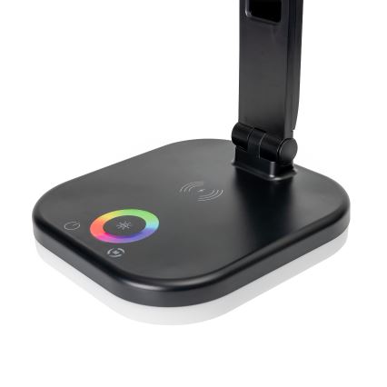 LED RGBW Lámpara de mesa táctil regulable con cargador inalámbrico, LCD mostrar y Puerto USB MAGNUS LED/6W/5V 3000-6500K negro