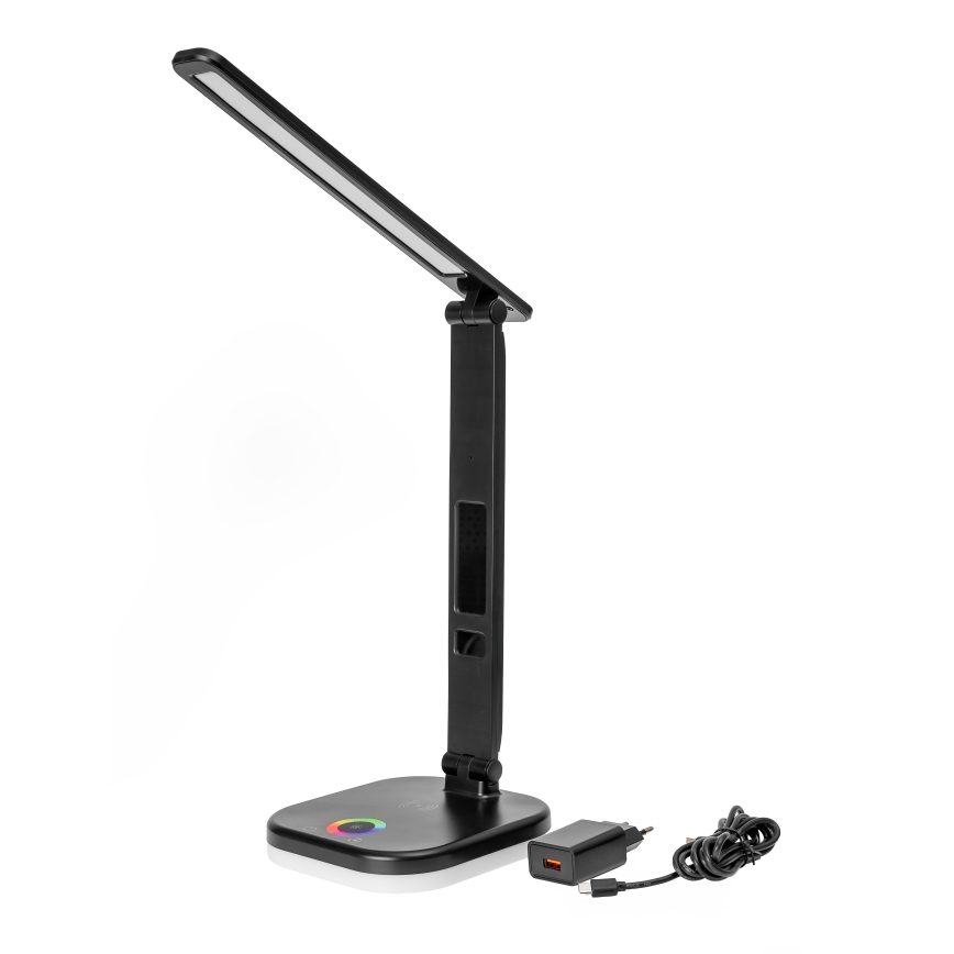 LED RGBW Lámpara de mesa táctil regulable con cargador inalámbrico, LCD mostrar y Puerto USB MAGNUS LED/6W/5V 3000-6500K negro