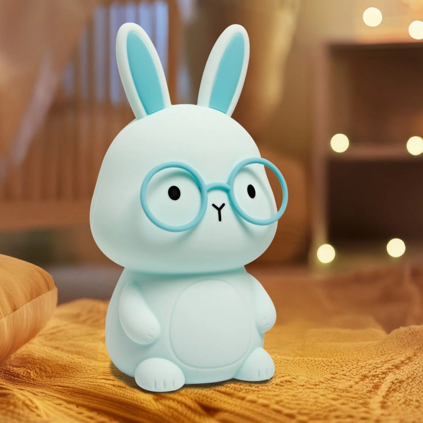 LED RGBW Lámpara táctil infantil regulable FLORKA LED/1W/5V USB 1200 mAh conejito azul