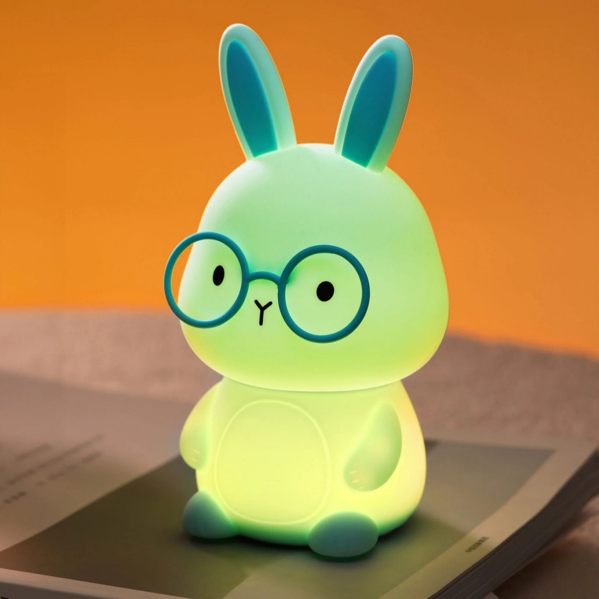 LED RGBW Lámpara táctil infantil regulable FLORKA LED/1W/5V USB 1200 mAh conejito azul