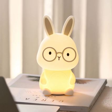 LED RGBW Lámpara táctil infantil regulable FLORKA LED/1W/5V USB 1200 mAh conejito blanco/gris