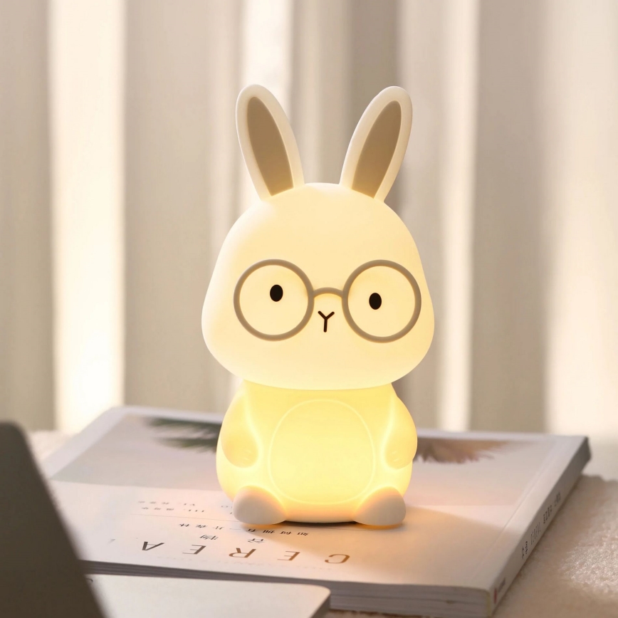 LED RGBW Lámpara táctil infantil regulable FLORKA LED/1W/5V USB 1200 mAh conejito blanco/gris