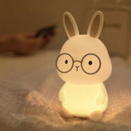 LED RGBW Lámpara táctil infantil regulable FLORKA LED/1W/5V USB 1200 mAh conejito blanco/gris