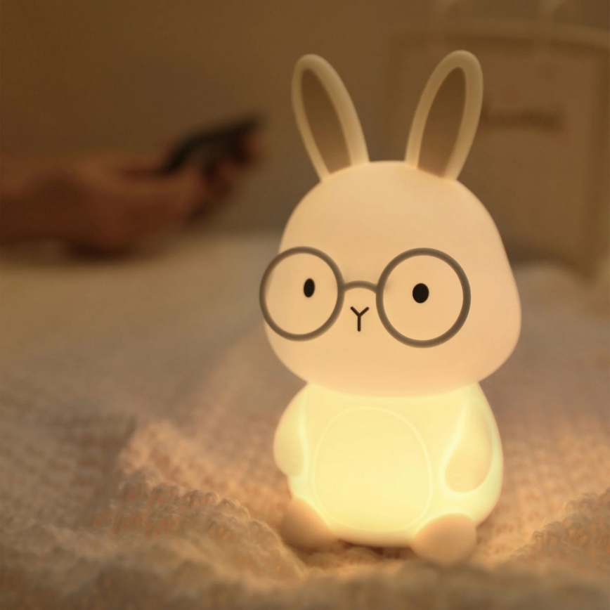 LED RGBW Lámpara táctil infantil regulable FLORKA LED/1W/5V USB 1200 mAh conejito blanco/gris