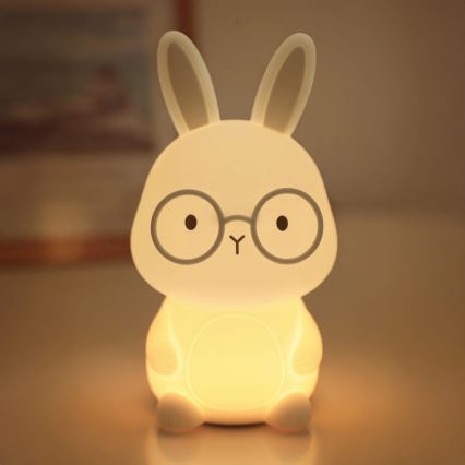 LED RGBW Lámpara táctil infantil regulable FLORKA LED/1W/5V USB 1200 mAh conejito blanco/gris