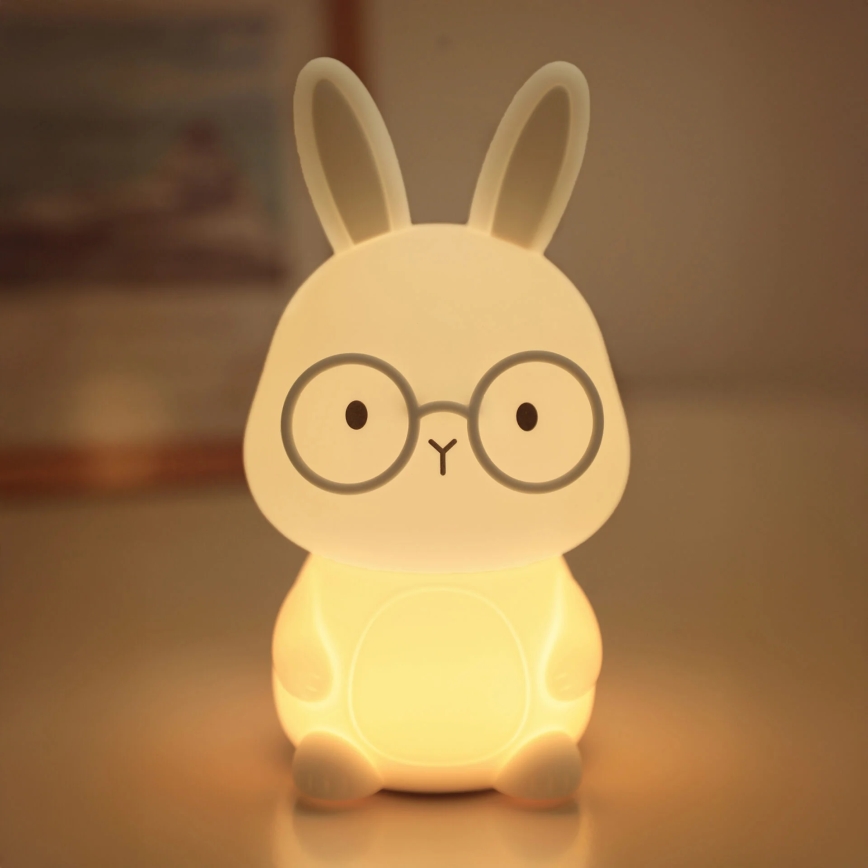 LED RGBW Lámpara táctil infantil regulable FLORKA LED/1W/5V USB 1200 mAh conejito blanco/gris