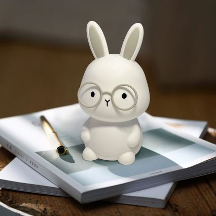 LED RGBW Lámpara táctil infantil regulable FLORKA LED/1W/5V USB 1200 mAh conejito blanco/gris