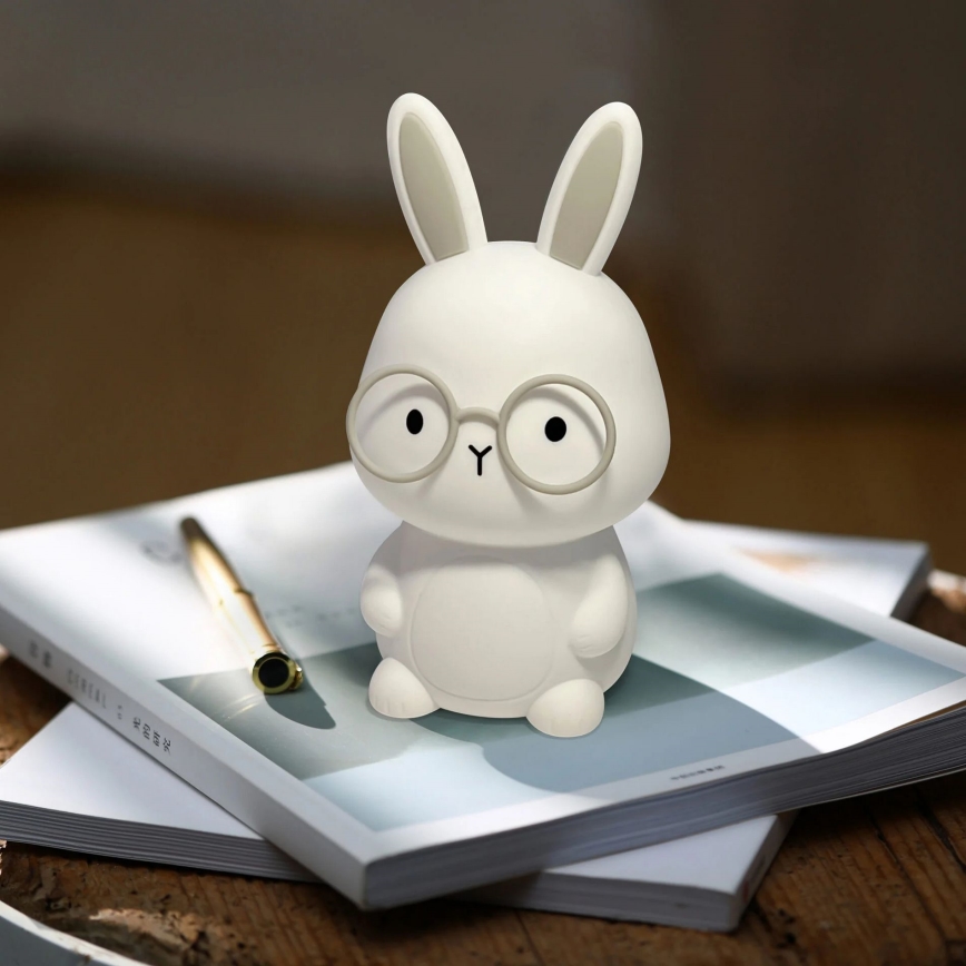 LED RGBW Lámpara táctil infantil regulable FLORKA LED/1W/5V USB 1200 mAh conejito blanco/gris