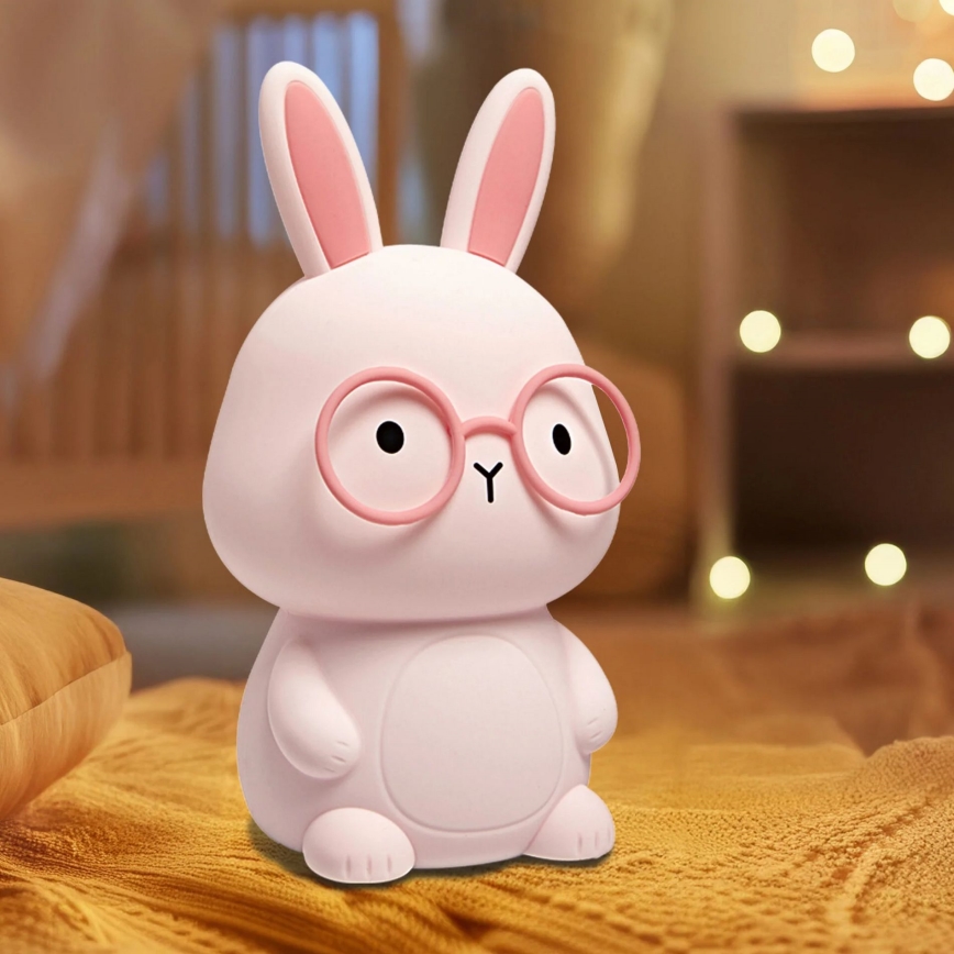 LED RGBW Lámpara táctil infantil regulable FLORKA LED/1W/5V USB 1200 mAh conejito rosa