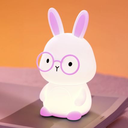 LED RGBW Lámpara táctil infantil regulable FLORKA LED/1W/5V USB 1200 mAh conejito rosa