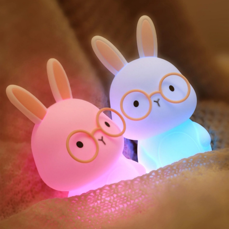 LED RGBW Lámpara táctil infantil regulable FLORKA LED/1W/5V USB 1200 mAh conejito blanco/rosa