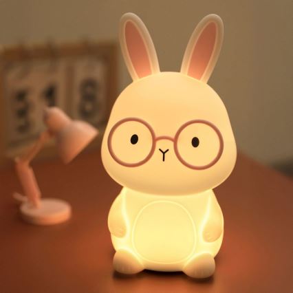 LED RGBW Lámpara táctil infantil regulable FLORKA LED/1W/5V USB 1200 mAh conejito blanco/rosa