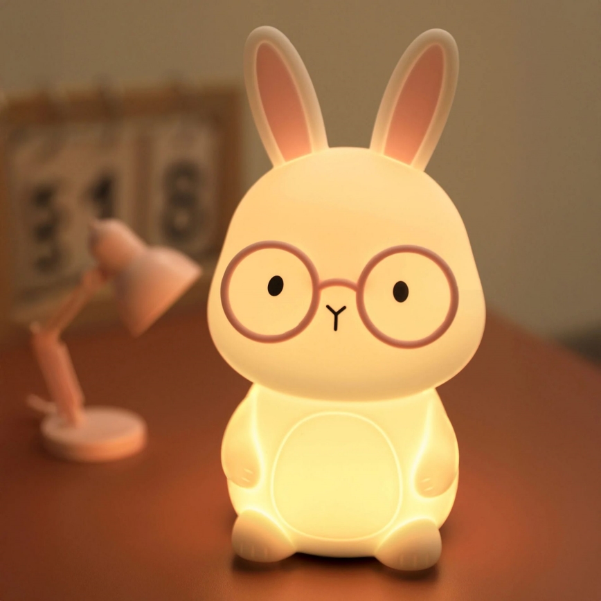 LED RGBW Lámpara táctil infantil regulable FLORKA LED/1W/5V USB 1200 mAh conejito blanco/rosa