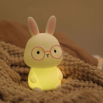 LED RGBW Lámpara táctil infantil regulable FLORKA LED/1W/5V USB 1200 mAh conejito blanco/rosa