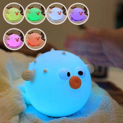 LED RGBW Lámpara táctil infantil regulable HELA LED/1W/5V USB 1200 mAh pez rosa