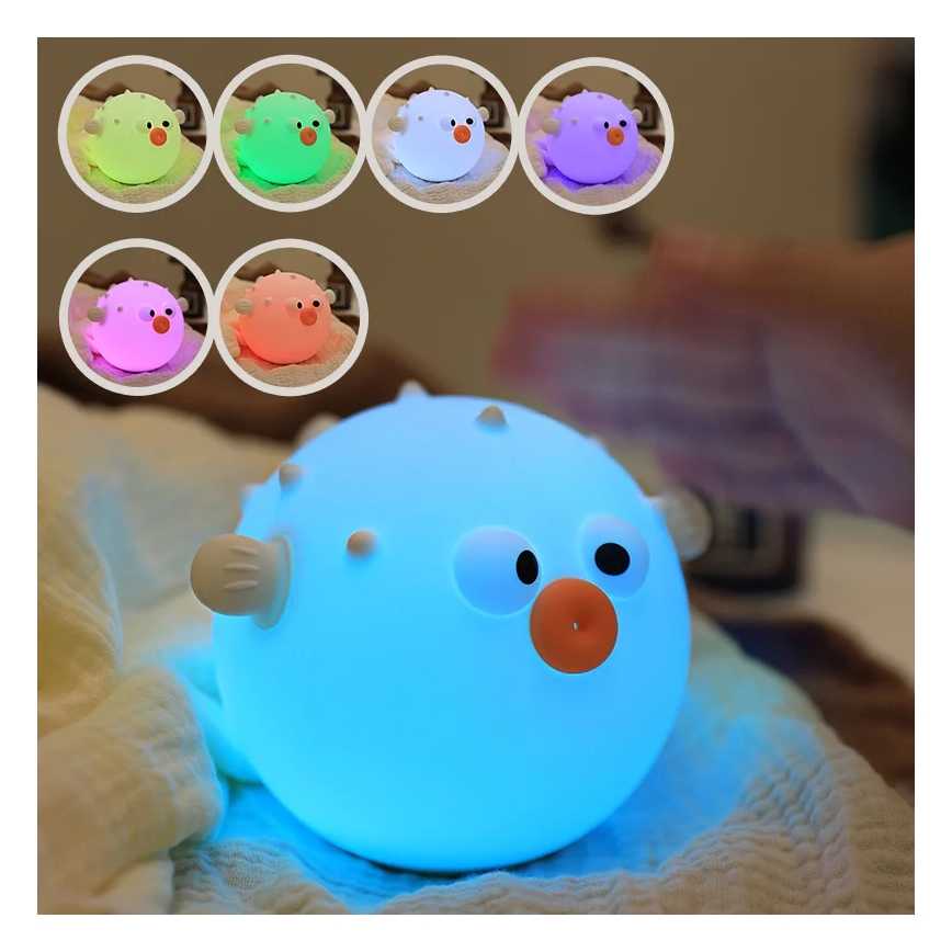 LED RGBW Lámpara táctil infantil regulable HELA LED/1W/5V USB 1200 mAh pez rosa