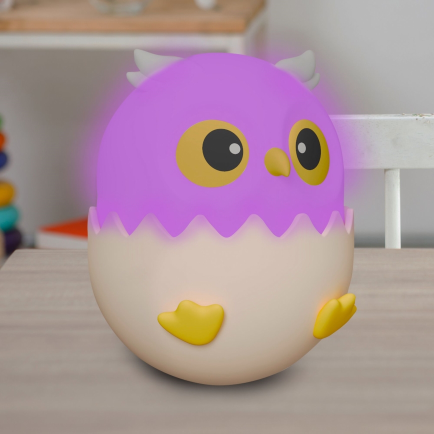LED RGBW Lámpara táctil infantil regulable LED/1W/5V USB 1200 mAh búho rosa