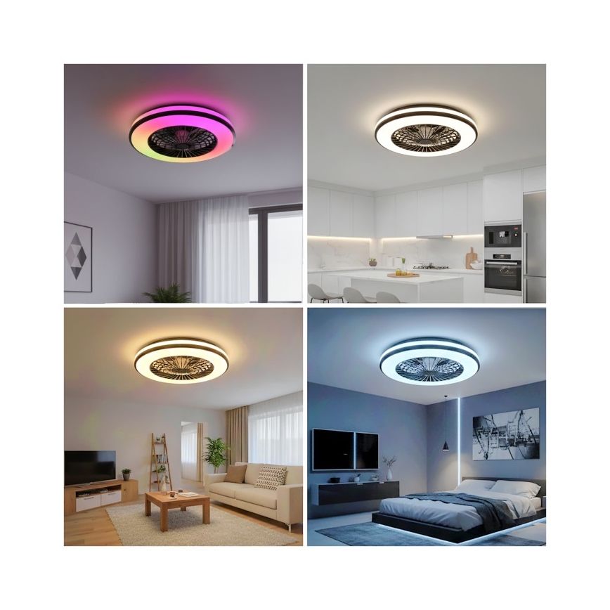 Luminaria de techo LED RGBW regulable con ventilador VENTELUX LED/48W/230V 3000/4000/6500K diámetro 48,5 cm negro + control remoto