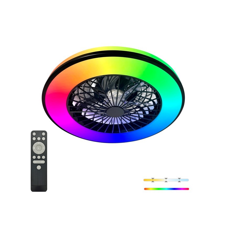 Luminaria de techo LED RGBW regulable con ventilador VENTELUX LED/48W/230V 3000/4000/6500K diámetro 48,5 cm negro + control remoto