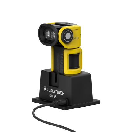 Ledlenser EXC6R - Linterna LED recargable con regulación de intensidad y estación de carga, 1900 mAh, IP68, 300 lm, 10 h, amarillo