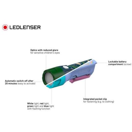 Ledlenser KIDBEAM4 DINO - Linterna infantil LED regulable LED/2xAAA IP44 verde