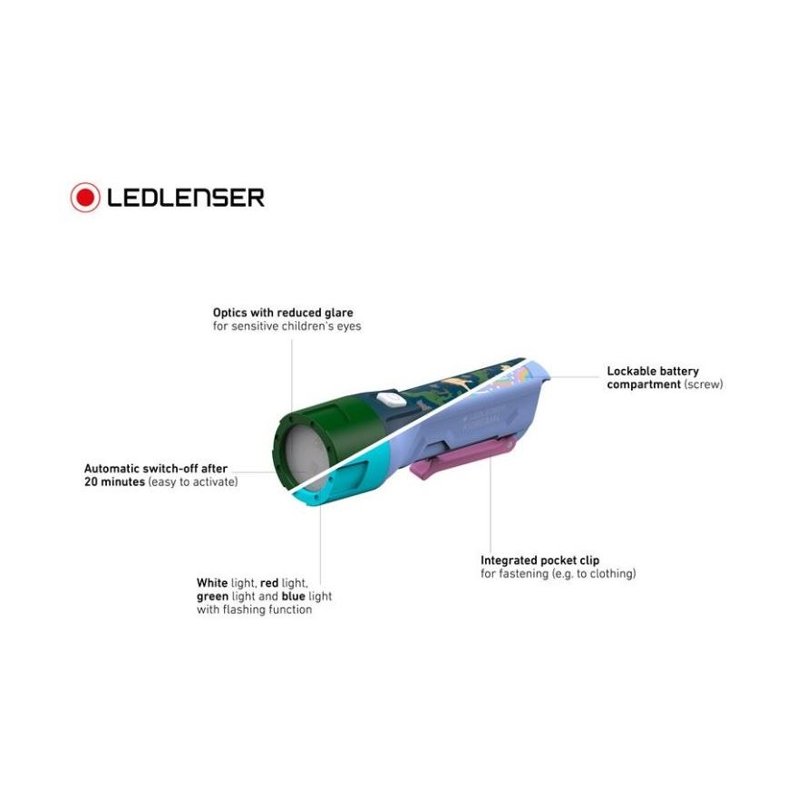 Ledlenser KIDBEAM4 DINO - Linterna infantil LED regulable LED/2xAAA IP44 verde