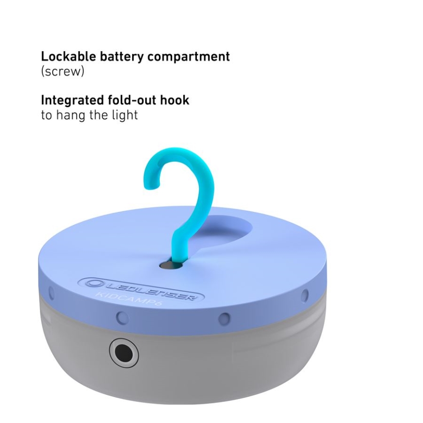 Ledlenser KIDCAMP6 RAINBOW - Lámpara LED portátil regulable, 3x AAA, IP44, azul