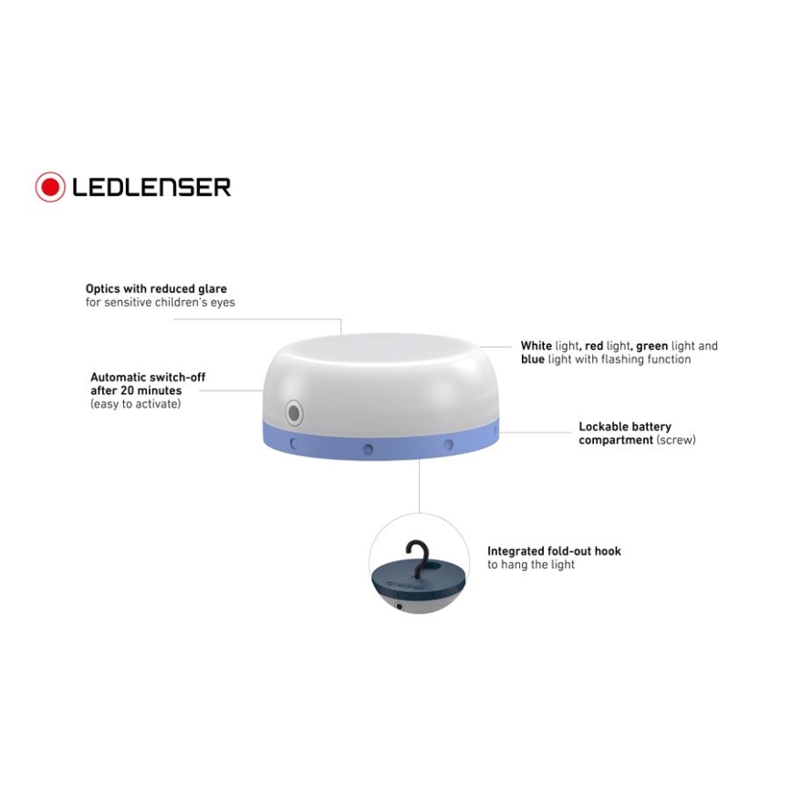 Ledlenser KIDCAMP6 RAINBOW - Lámpara LED portátil regulable, 3x AAA, IP44, azul