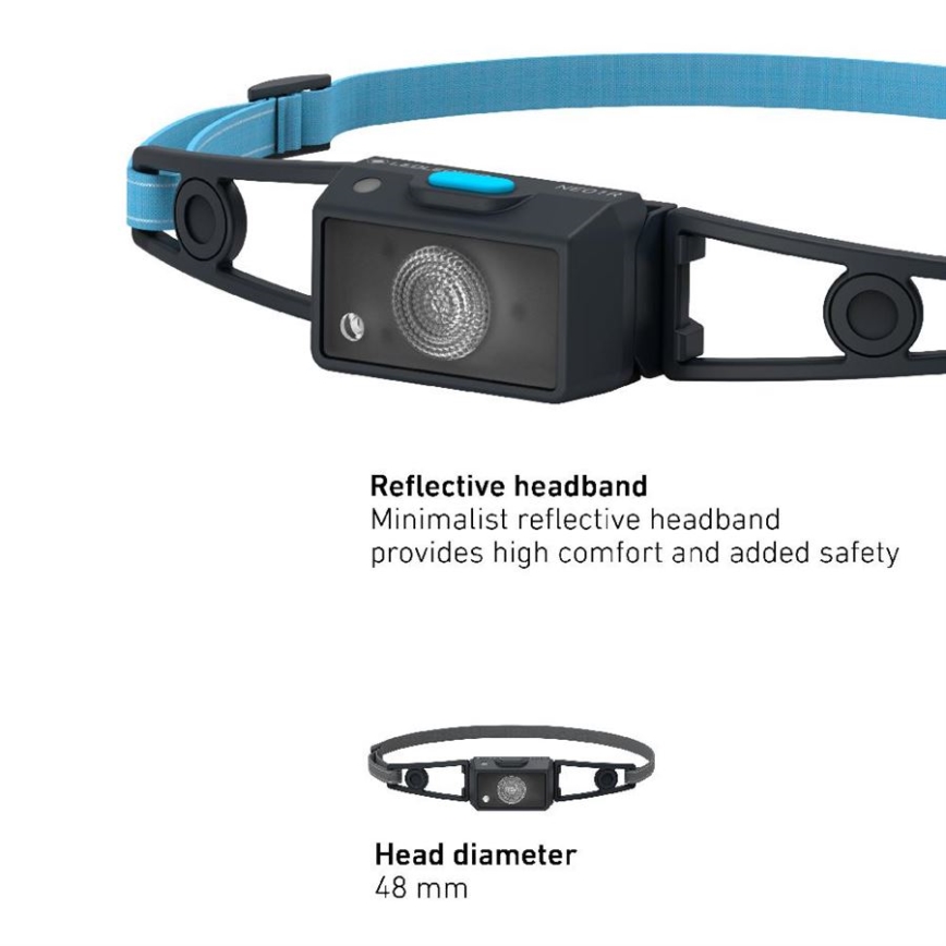 Ledlenser NEO1R - linterna frontal recargable LED regulable, batería 730 mAh, IP67, 250 lm, 15 h, azul