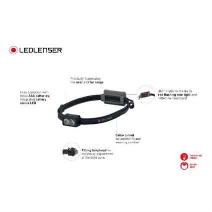 Ledlenser NEO3 - Linterna frontal LED regulable 3xAAA, IP54, 400 lm, 20 h, negro